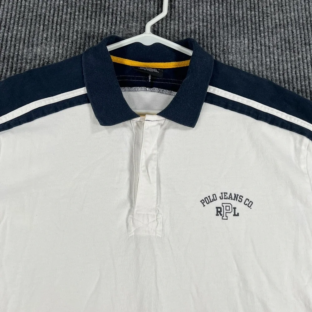 Vintage Polo Ralph Lauren Rugby Shirt Mens Medium White Short Sleeve Knit